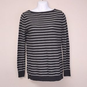 Ann Taylor LOFT Grey W/White Striped LW Sweater-M